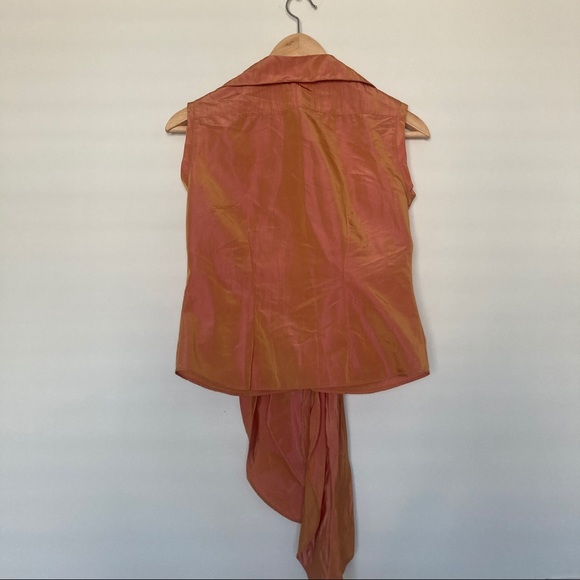 Vintage Made In Italy Iridescent Coral Tie Front Sleeveless Blouse - Picture 4 of 4